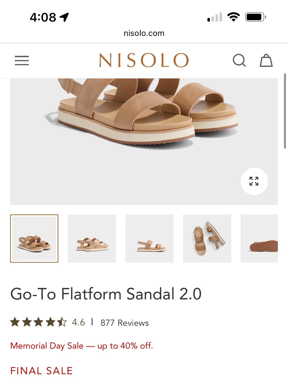 Nisolo Go-To Flatform Sandal 2.0 — almond
